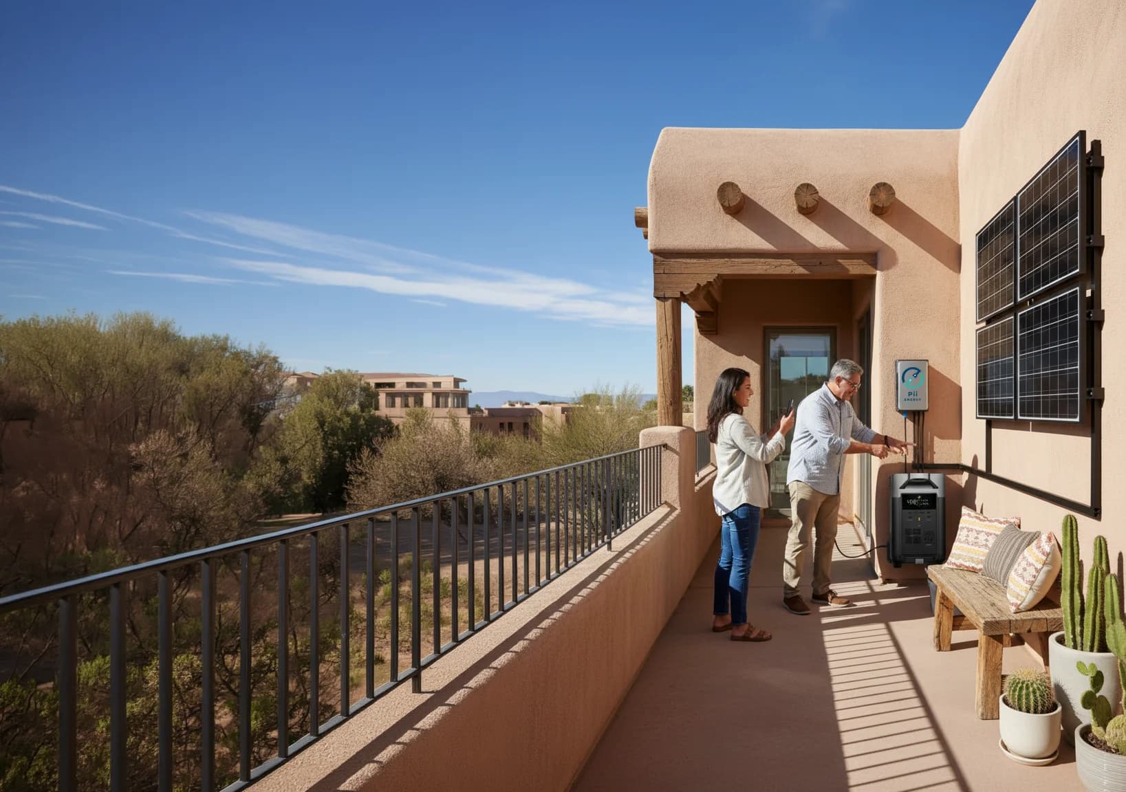 Step: Generate — Place the panels in direct sunlight. A sunny porch, balcony or unobstructed south facing wall will do. Start producing energy right away!